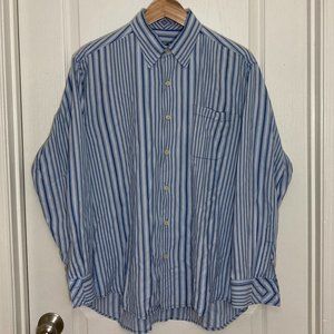 Tommy Bahama | Silk Striped Blue Collared Long Sleeve Button Up Shirt | Large.